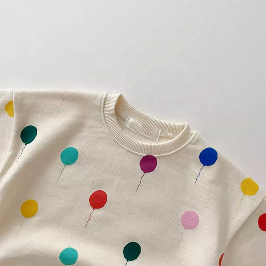 2 Piece Toddler Balloon Print Cotton Tracksuit Sweatshirt + Pants