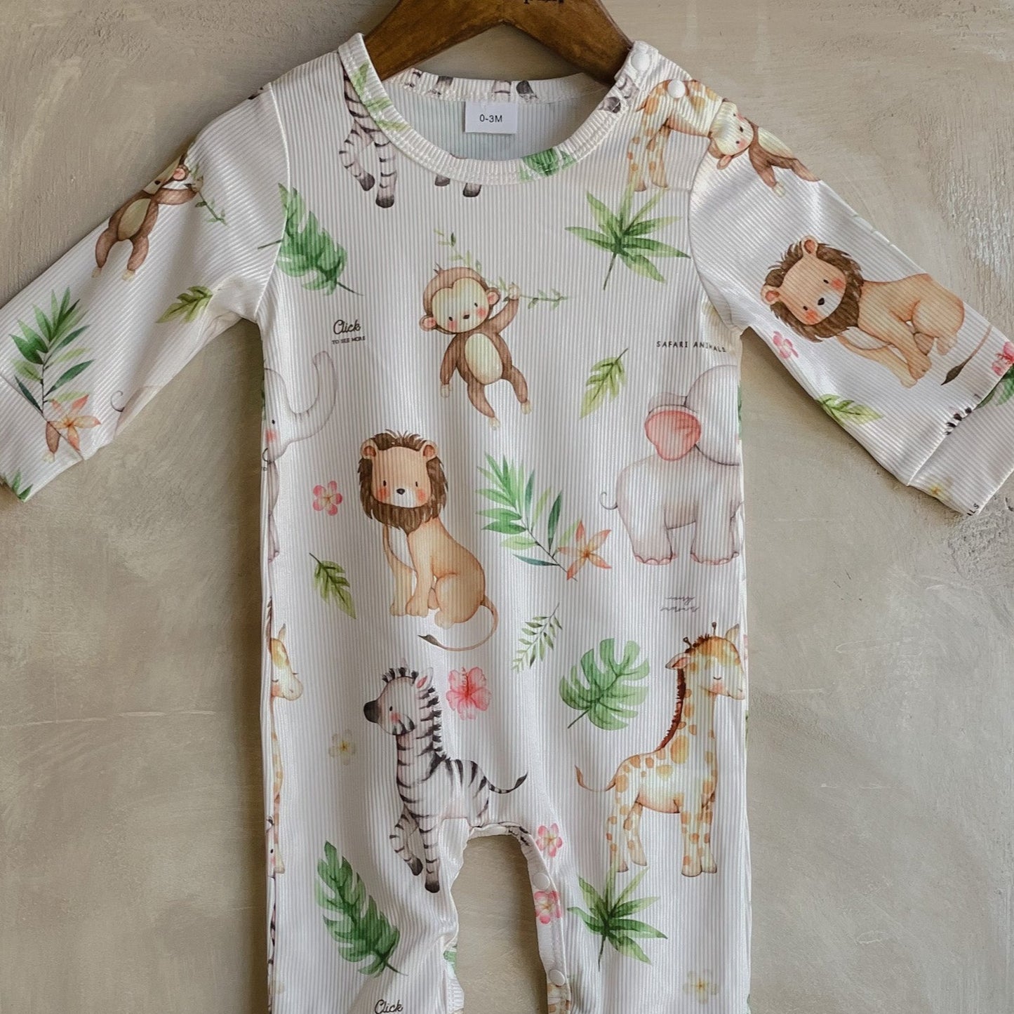 Baby / Toddler Neutral Jungle Cartoon Print Long-sleeve Jumpsuit