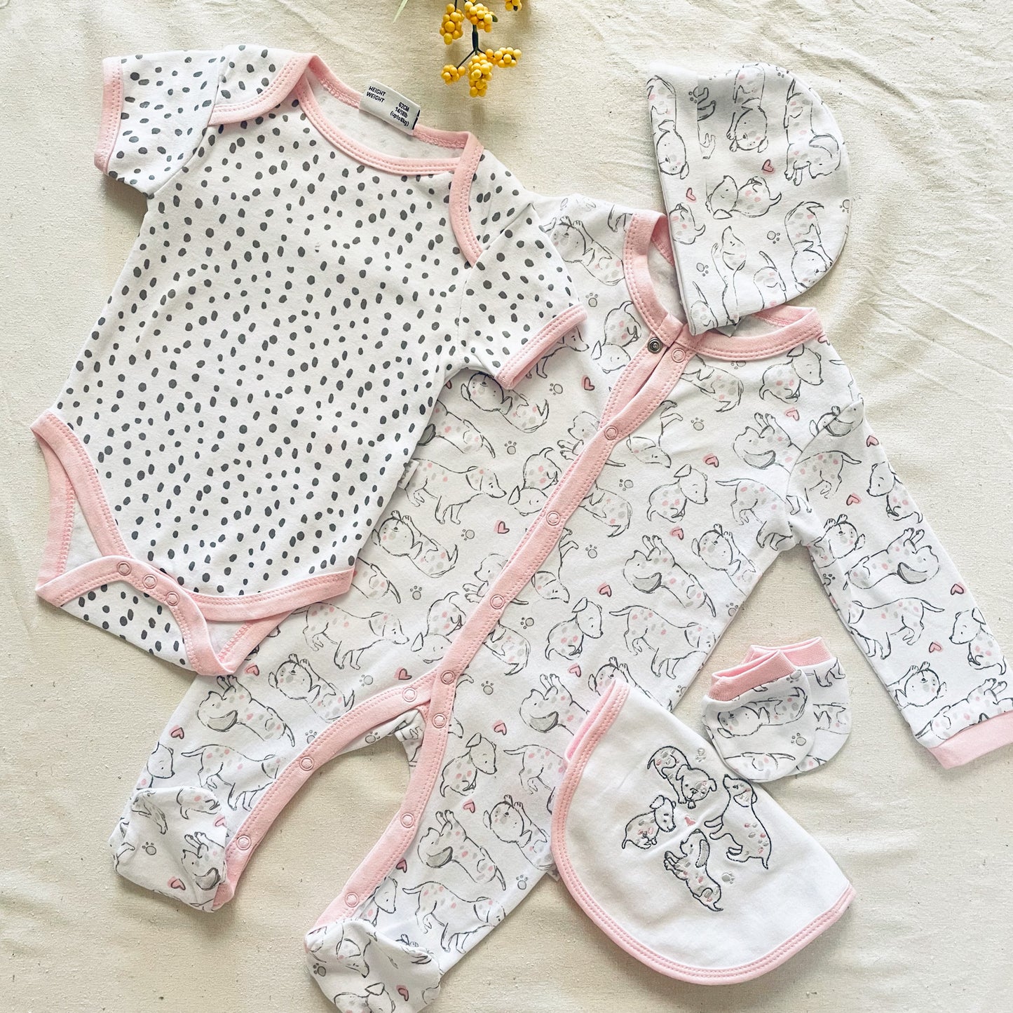 5 Piece 100% Cotton Baby Girl Pink Layette Set