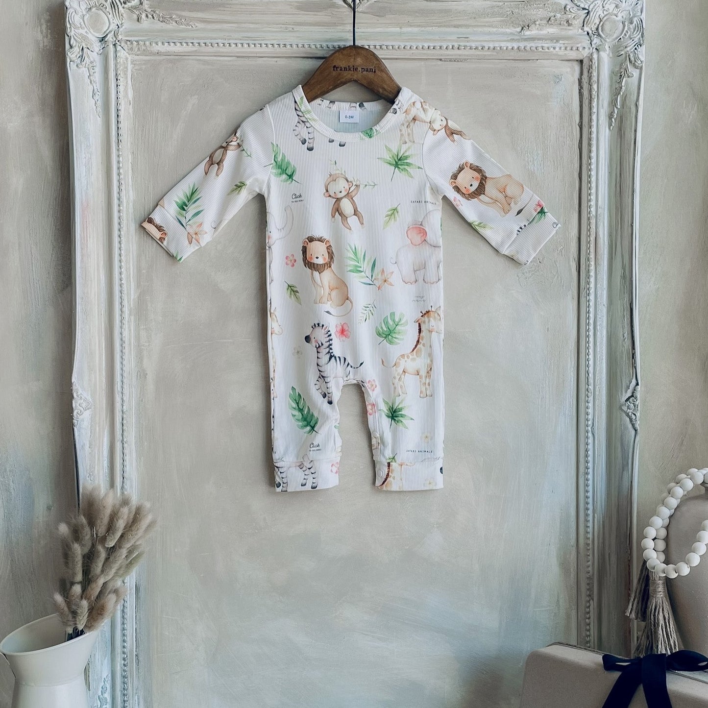 Baby / Toddler Neutral Jungle Cartoon Print Long-sleeve Jumpsuit
