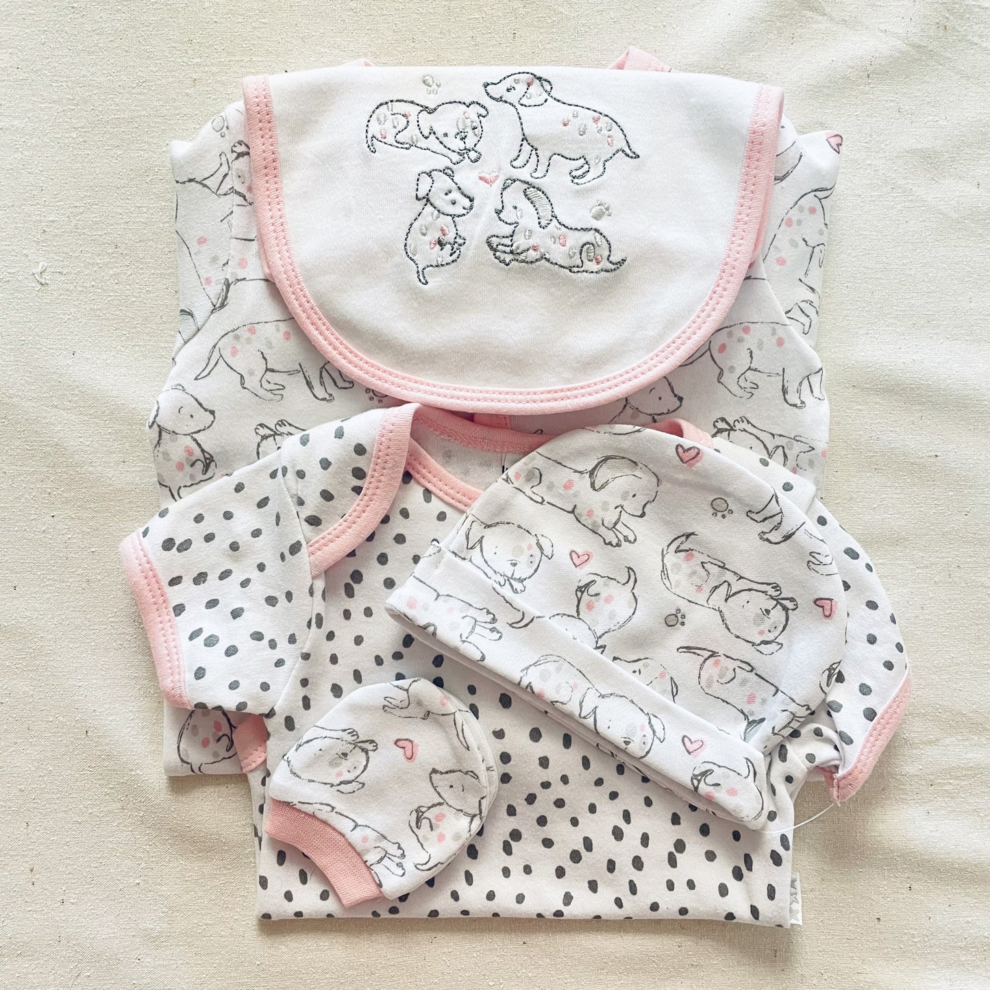 5 Piece 100% Cotton Baby Girl Pink Layette Set